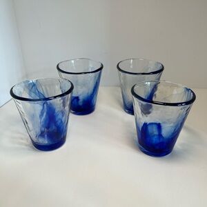 Set of 4 Blue Swirl Bormioli Rocco Murano Glass Tumblers Approx 4” H EUC